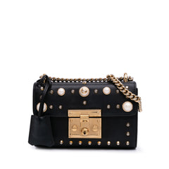 Small Pearl Studded Leather Padlock Crossbody