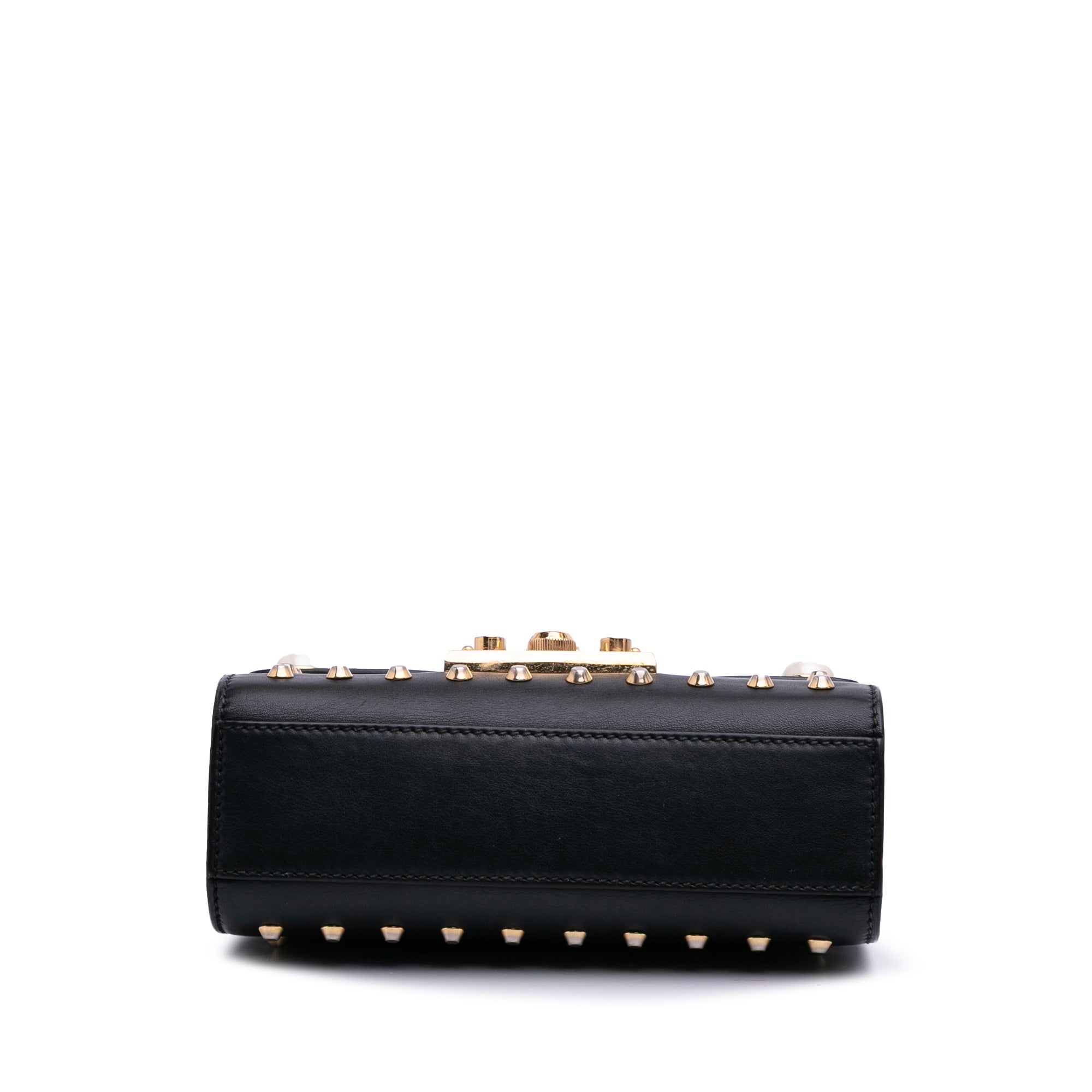 Small Pearl Studded Leather Padlock Crossbody