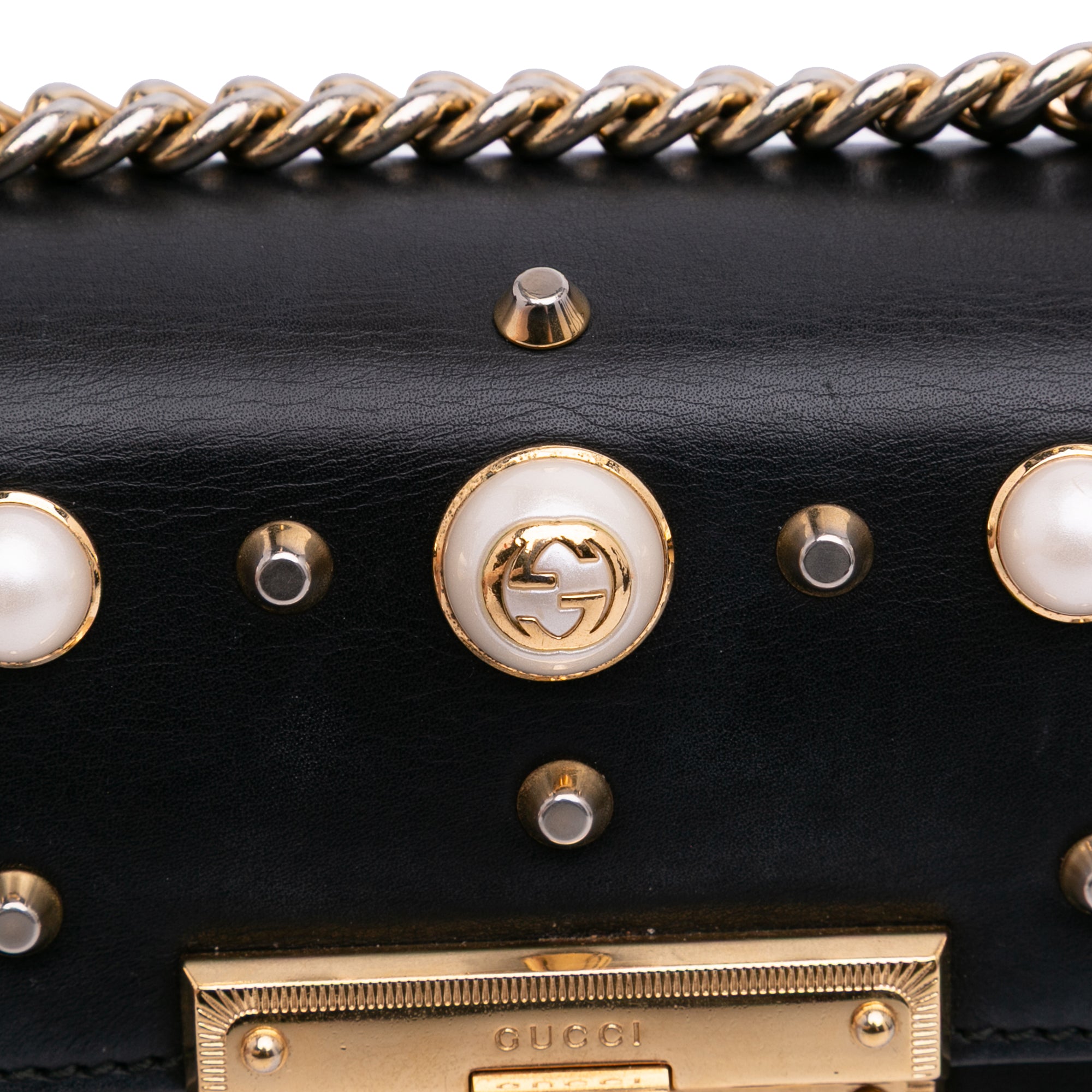 Small Pearl Studded Leather Padlock Crossbody
