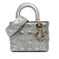 Small Metallic Calfskin Cannage Supple Lady Dior