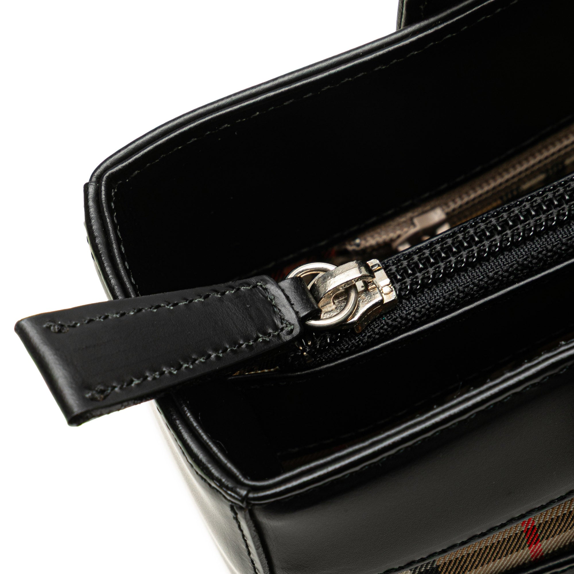 House Check Trimmed Leather Handbag