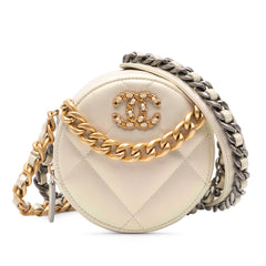 Iridescent Lambskin 19 Round Clutch with Chain