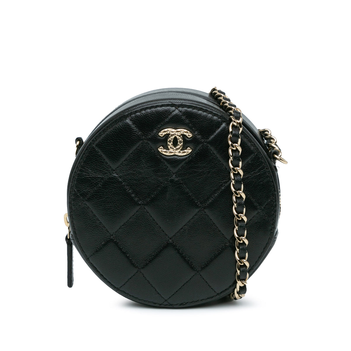 CC Quilted Lambskin Round Clutch with Chain