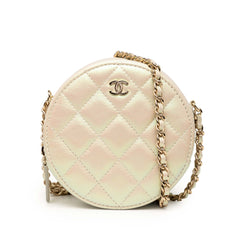 Iridescent Quilted Lambskin Round Clutch With Chain