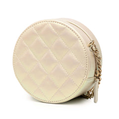 Iridescent Quilted Lambskin Round Clutch With Chain