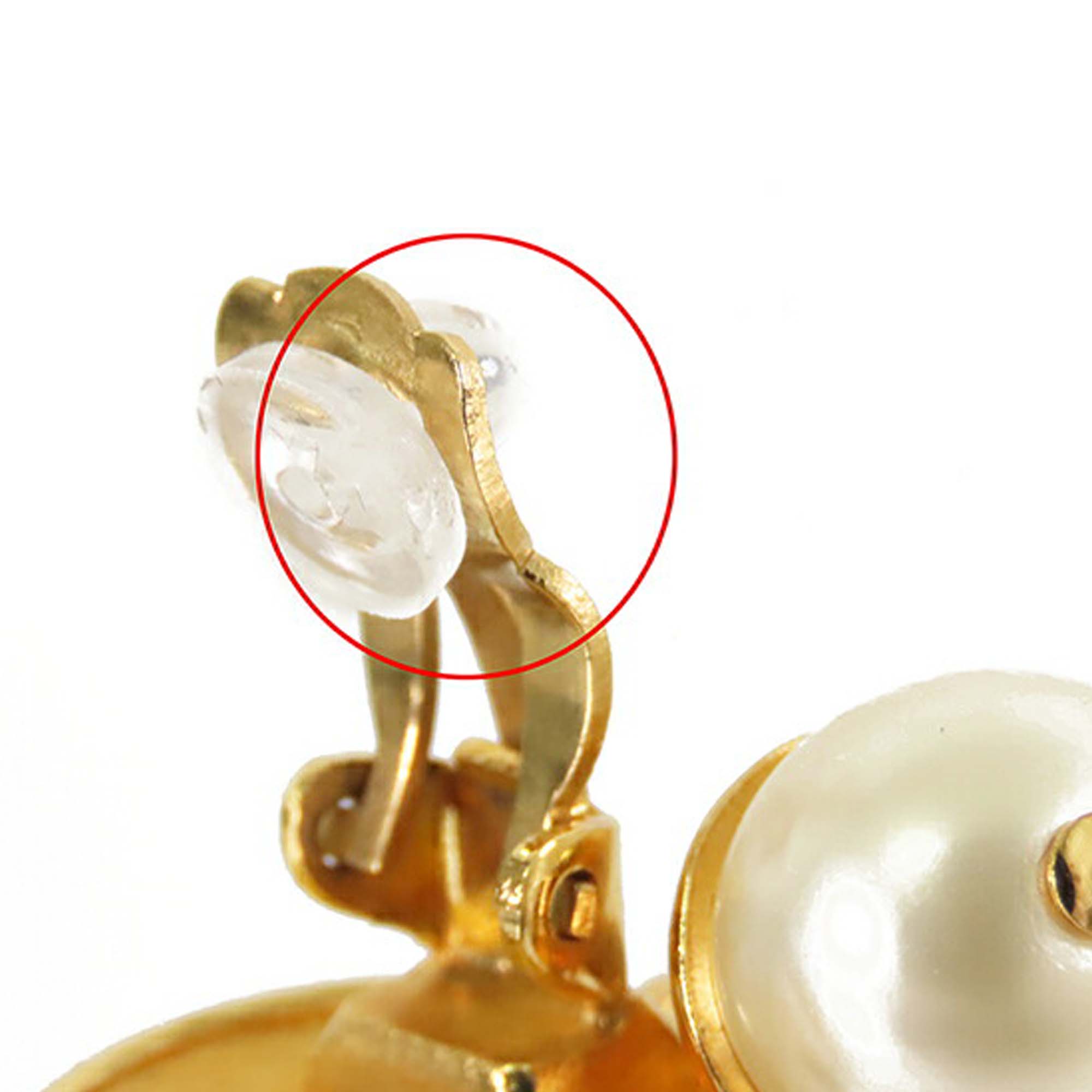 CC Gold Plated Faux Pearl Drop Clip On Earrings
