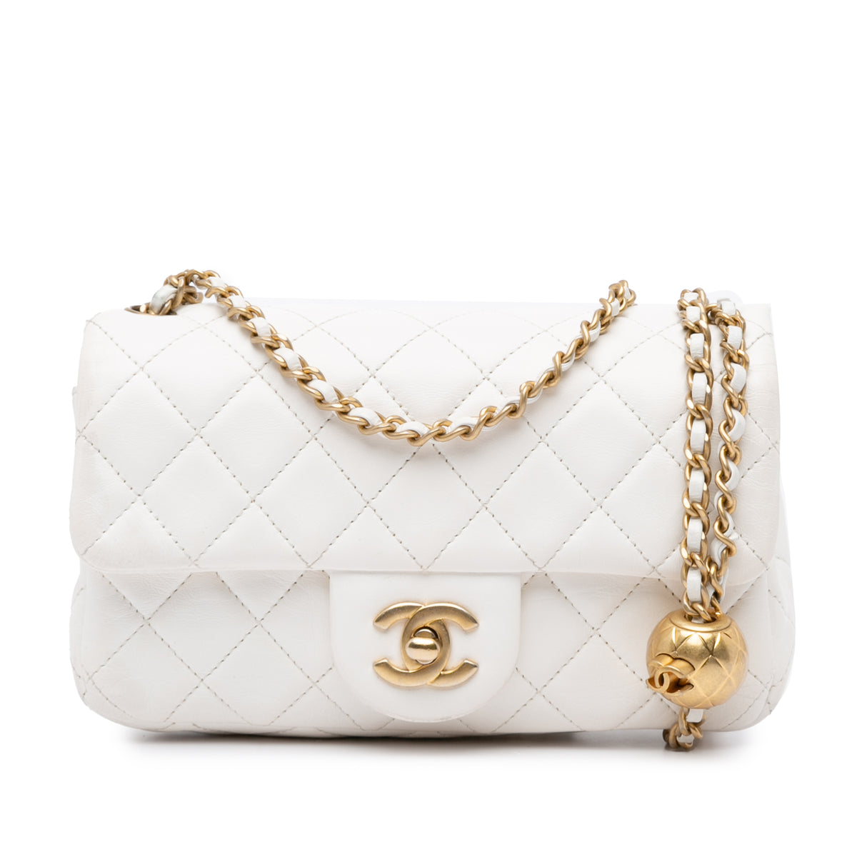 Mini Rectangular Lambskin Pearl Crush Flap