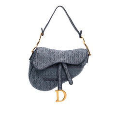 Oblique Embroidered Denim Saddle Bag