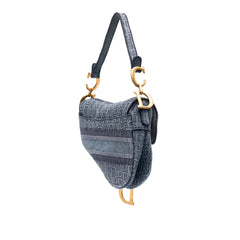 Oblique Embroidered Denim Saddle Bag