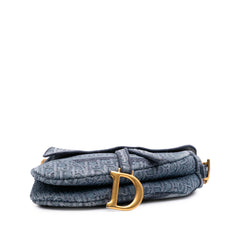Oblique Embroidered Denim Saddle Bag