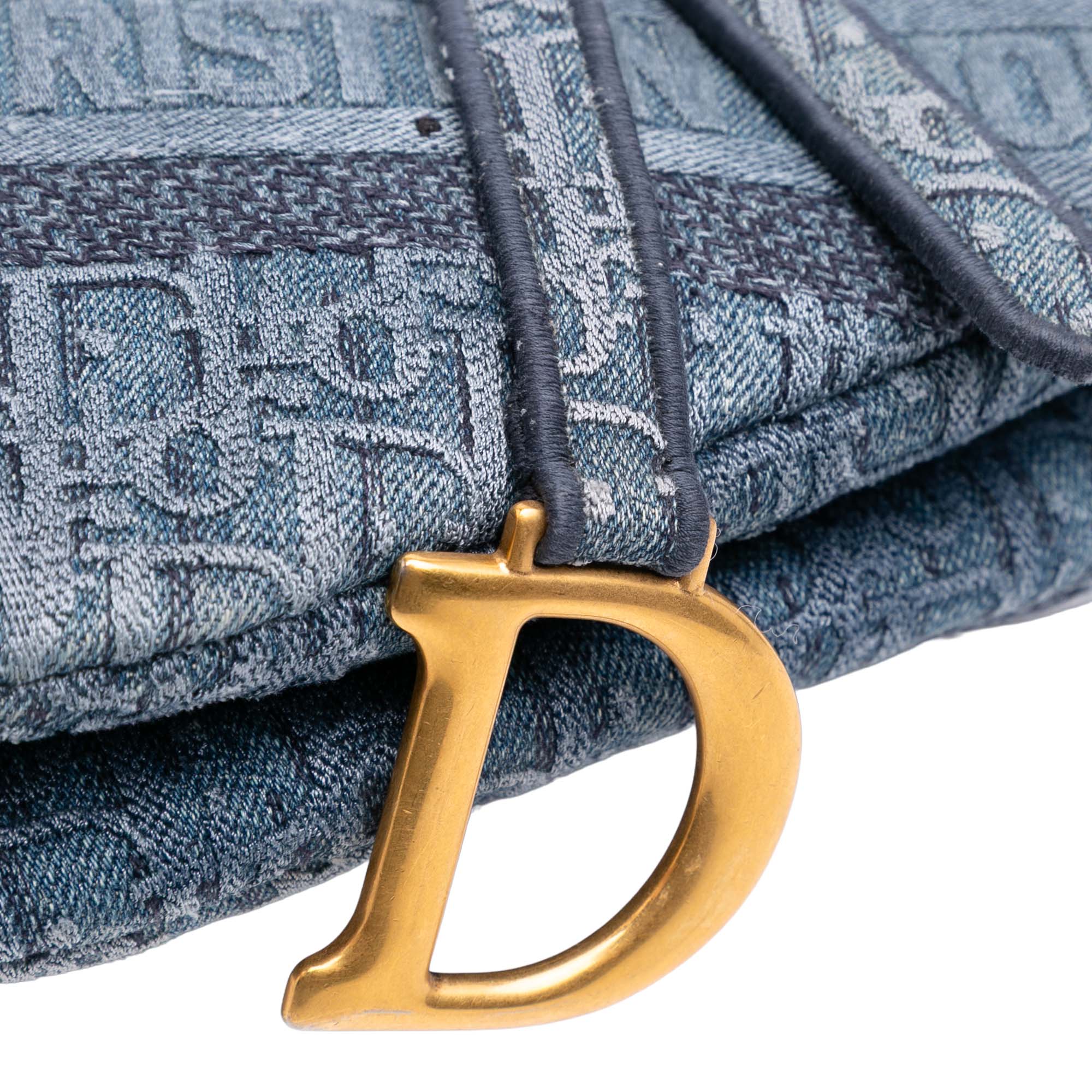 Oblique Embroidered Denim Saddle Bag