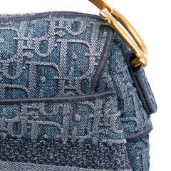 Oblique Embroidered Denim Saddle Bag