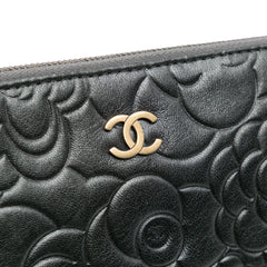 Large CC Embossed Lambskin Camellia O Case Clutch