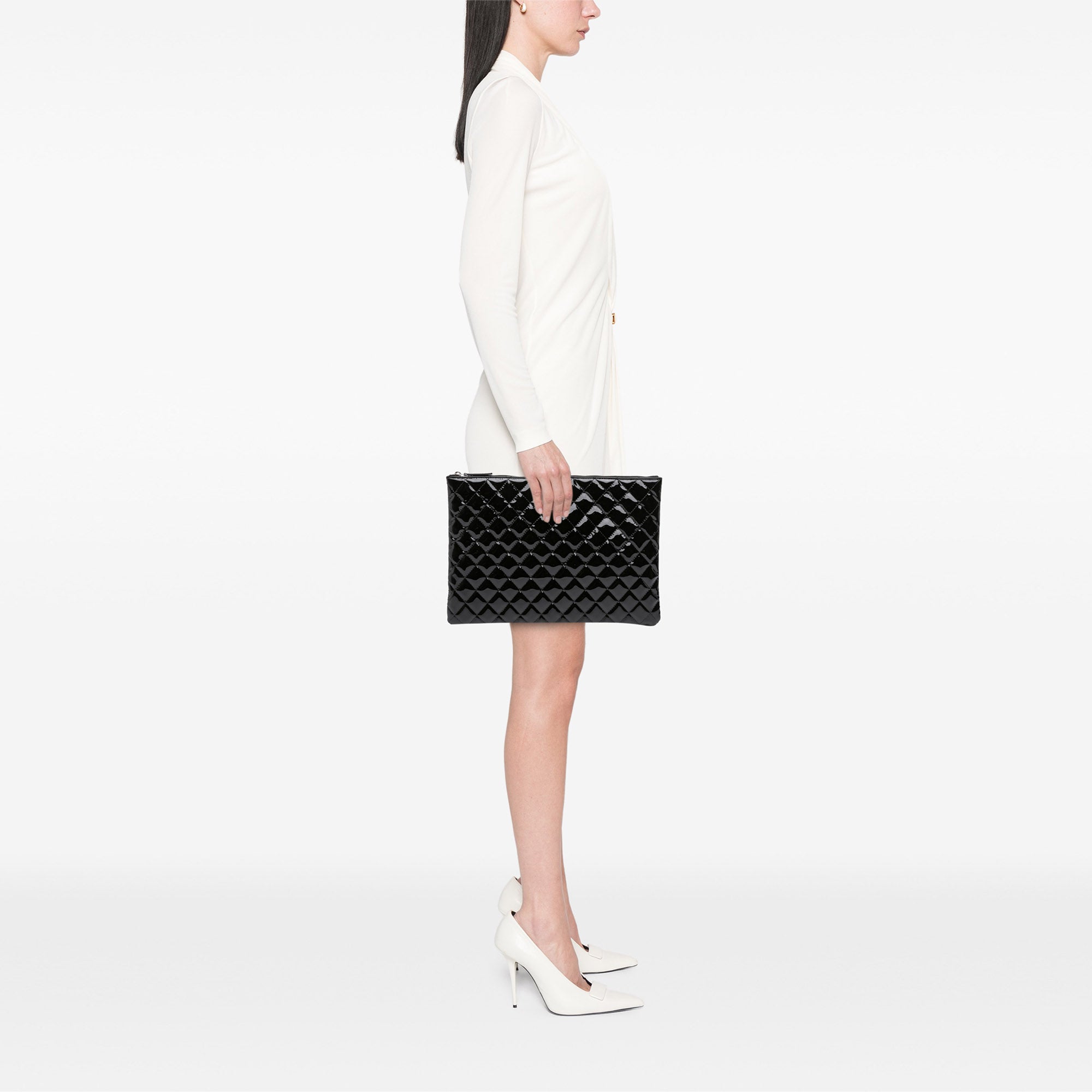 Large Quilted Patent O Case Clutch