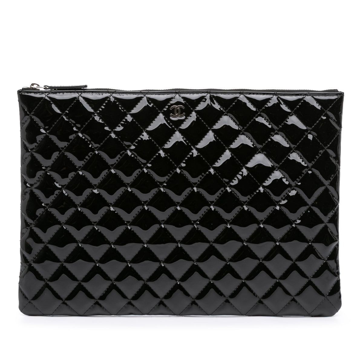Large Quilted Patent O Case Clutch