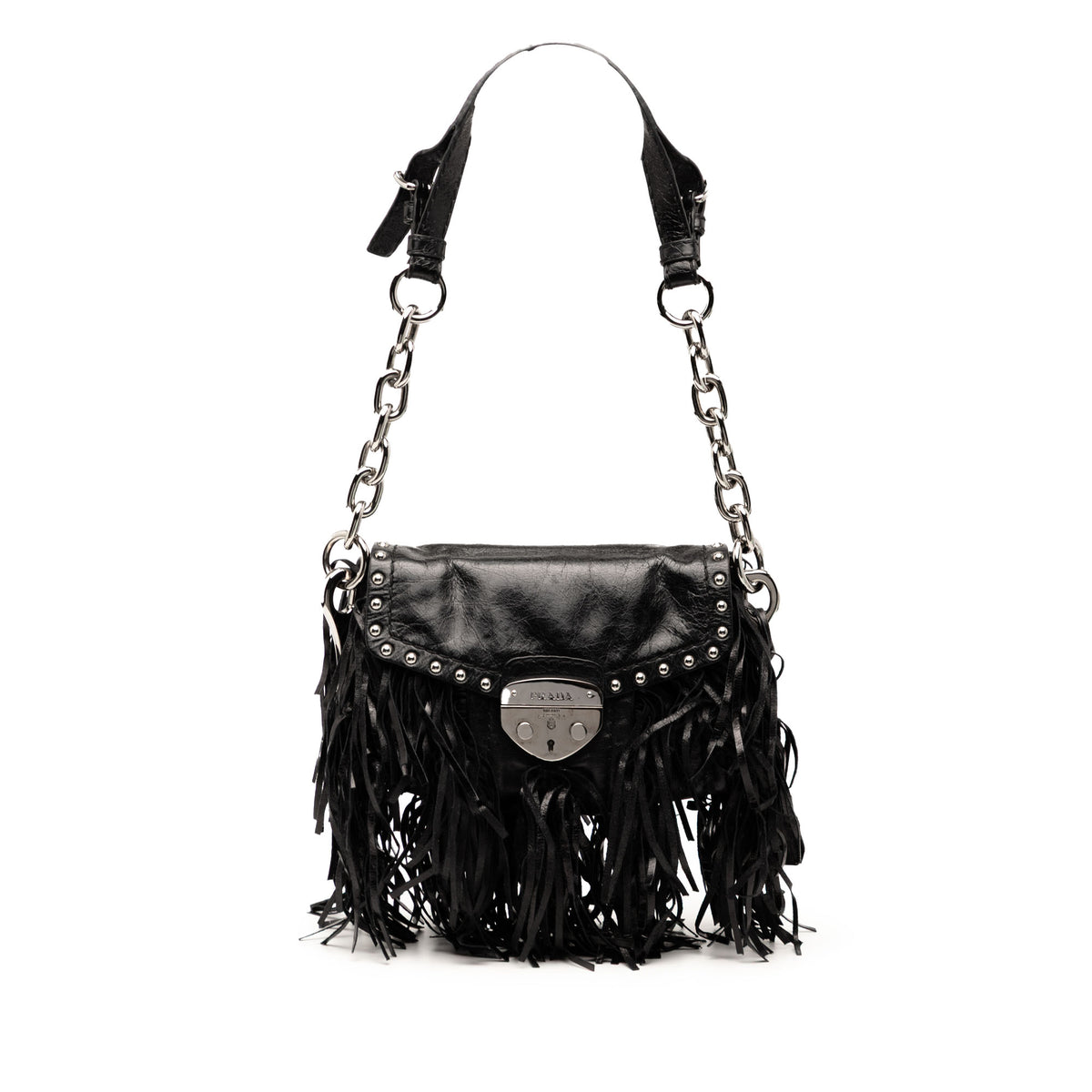 Vitello Shine Fringe Studded Flap Hobo