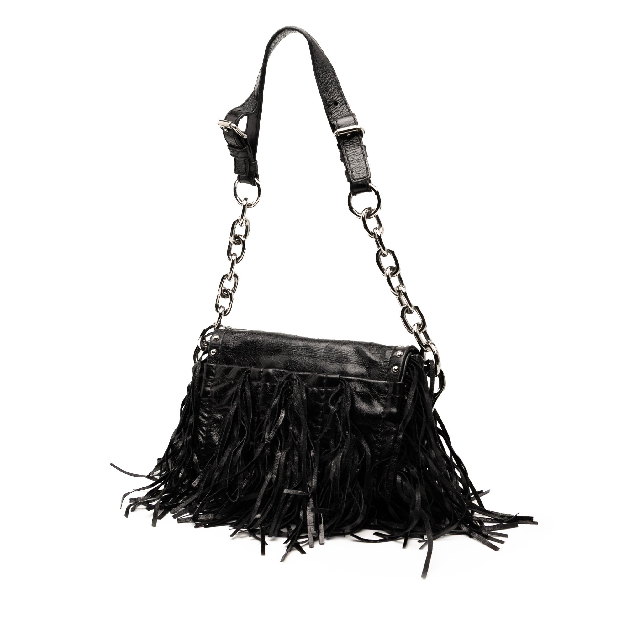 Vitello Shine Fringe Studded Flap Hobo