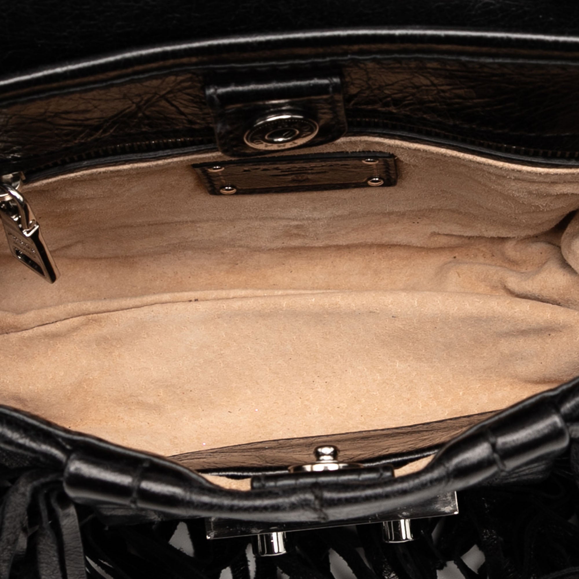 Vitello Shine Fringe Studded Flap Hobo