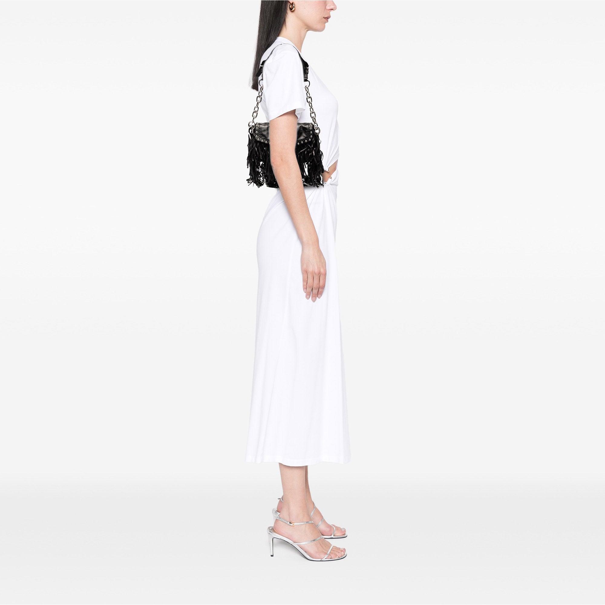 Vitello Shine Fringe Studded Flap Hobo