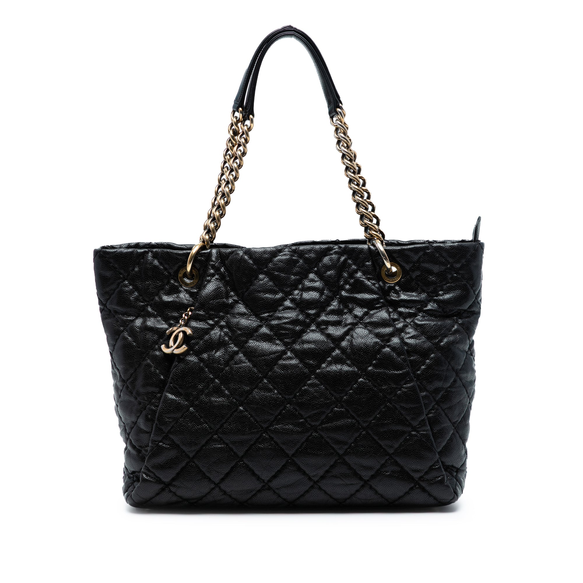 Large CC Quilted Glazed Caviar Coco Pleats Tote
