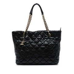 Large CC Quilted Glazed Caviar Coco Pleats Tote