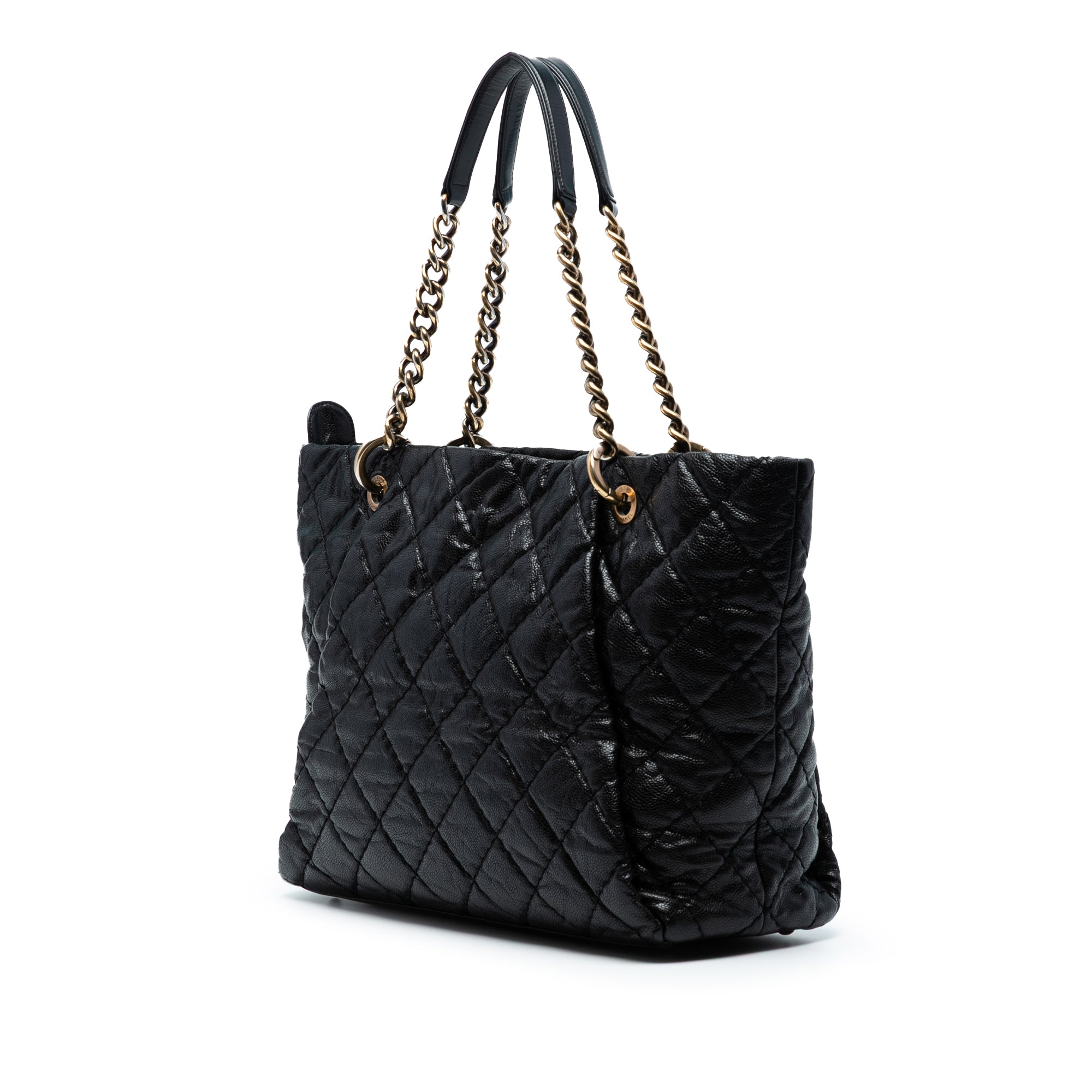 Large CC Quilted Glazed Caviar Coco Pleats Tote