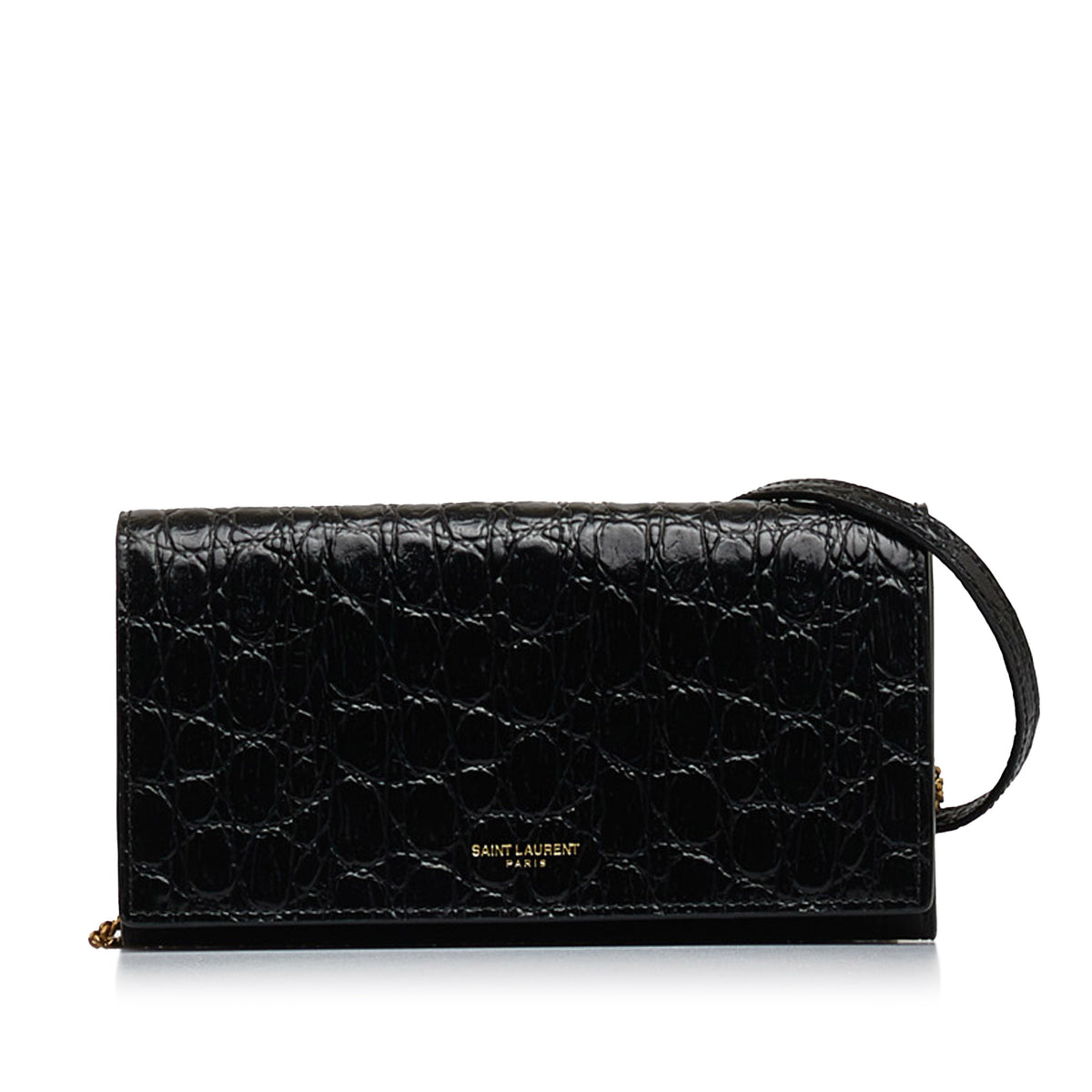 Croc Embossed Leather Wallet On Chain_0