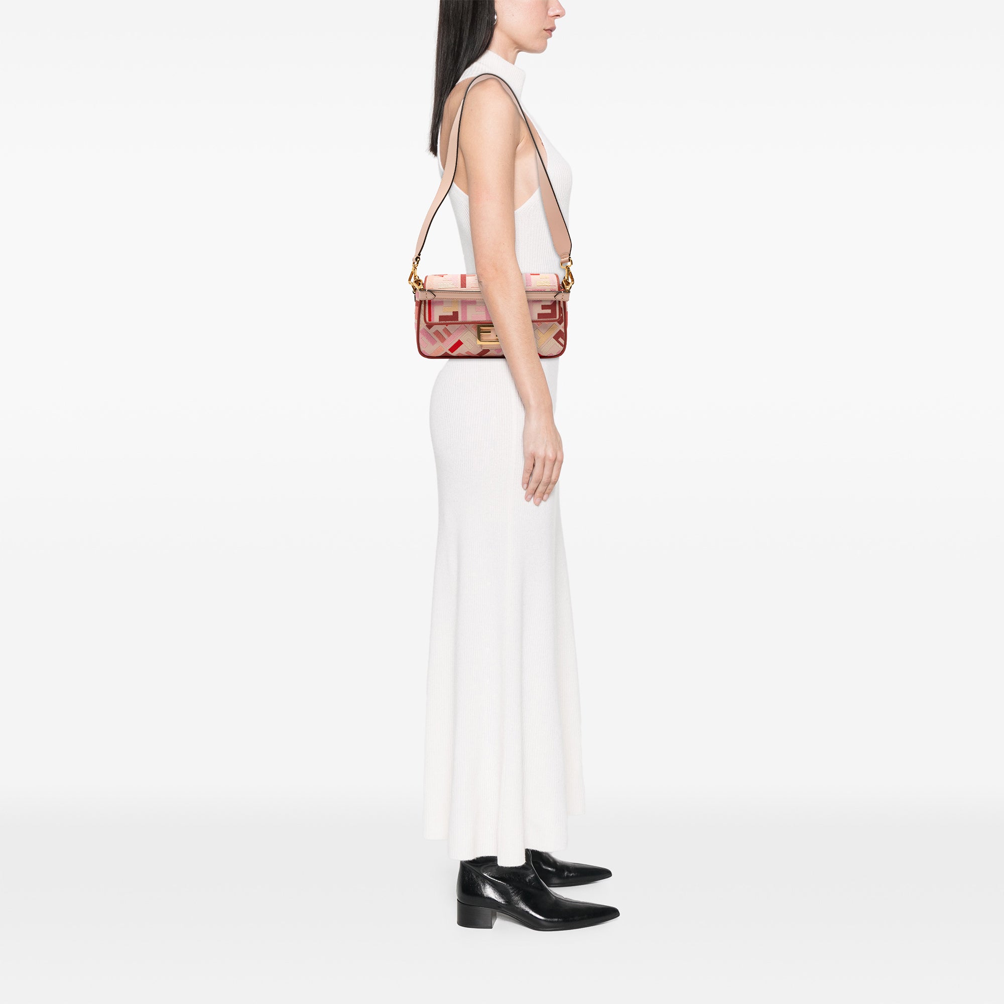 Zucca Embroidered Canvas Baguette Satchel