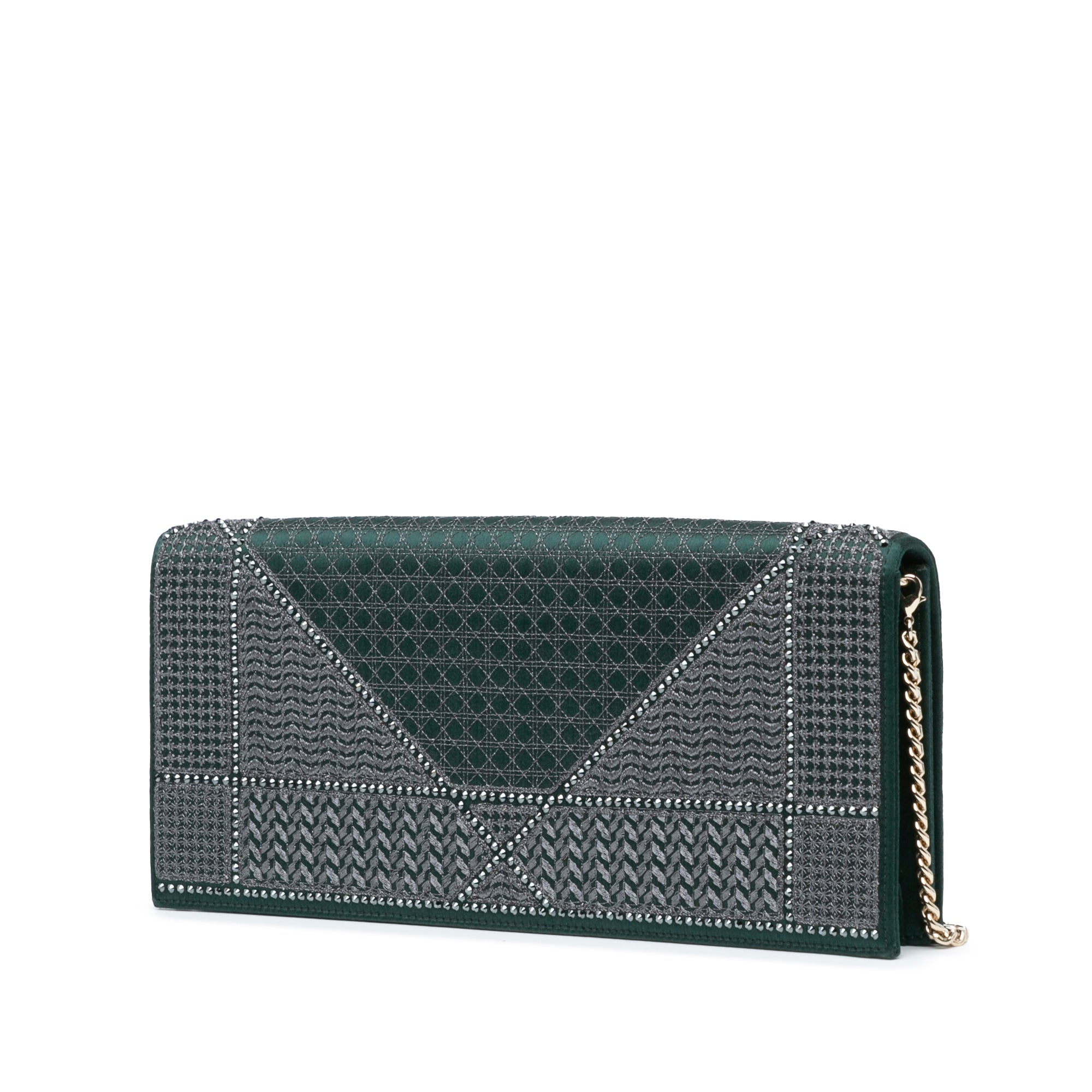 Studded Satin Microcannage Diorama Clutch with Chain