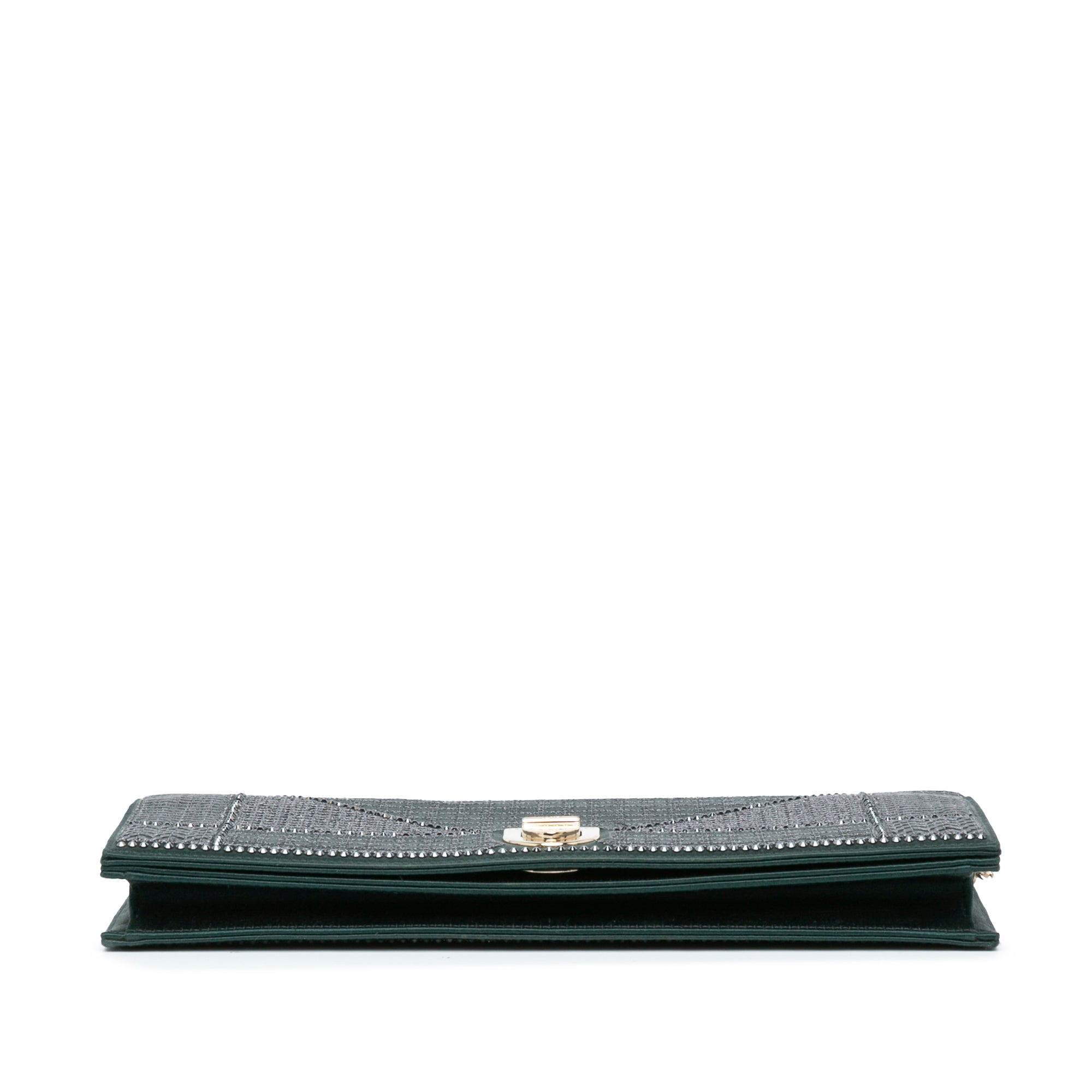 Studded Satin Microcannage Diorama Clutch with Chain