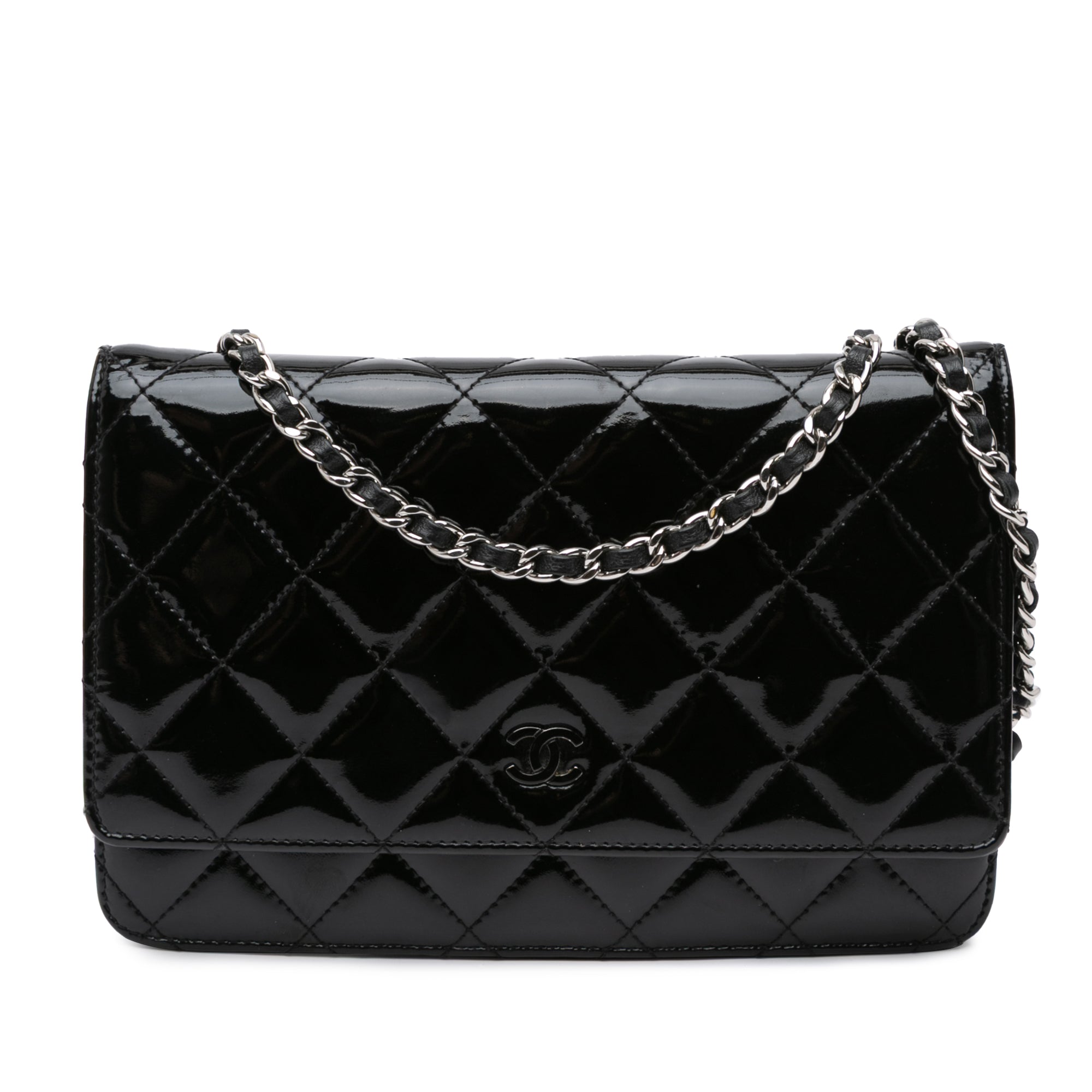 CC Quilted Patent Wallet On Chain