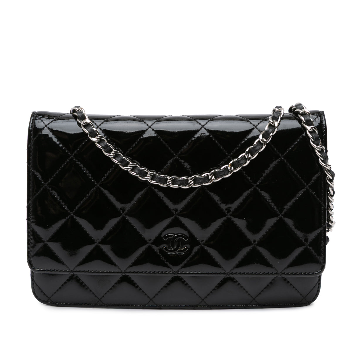 CC Quilted Patent Wallet On Chain