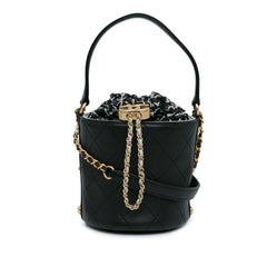 CC Calfskin and Tweed Drawstring Bucket Bag_0