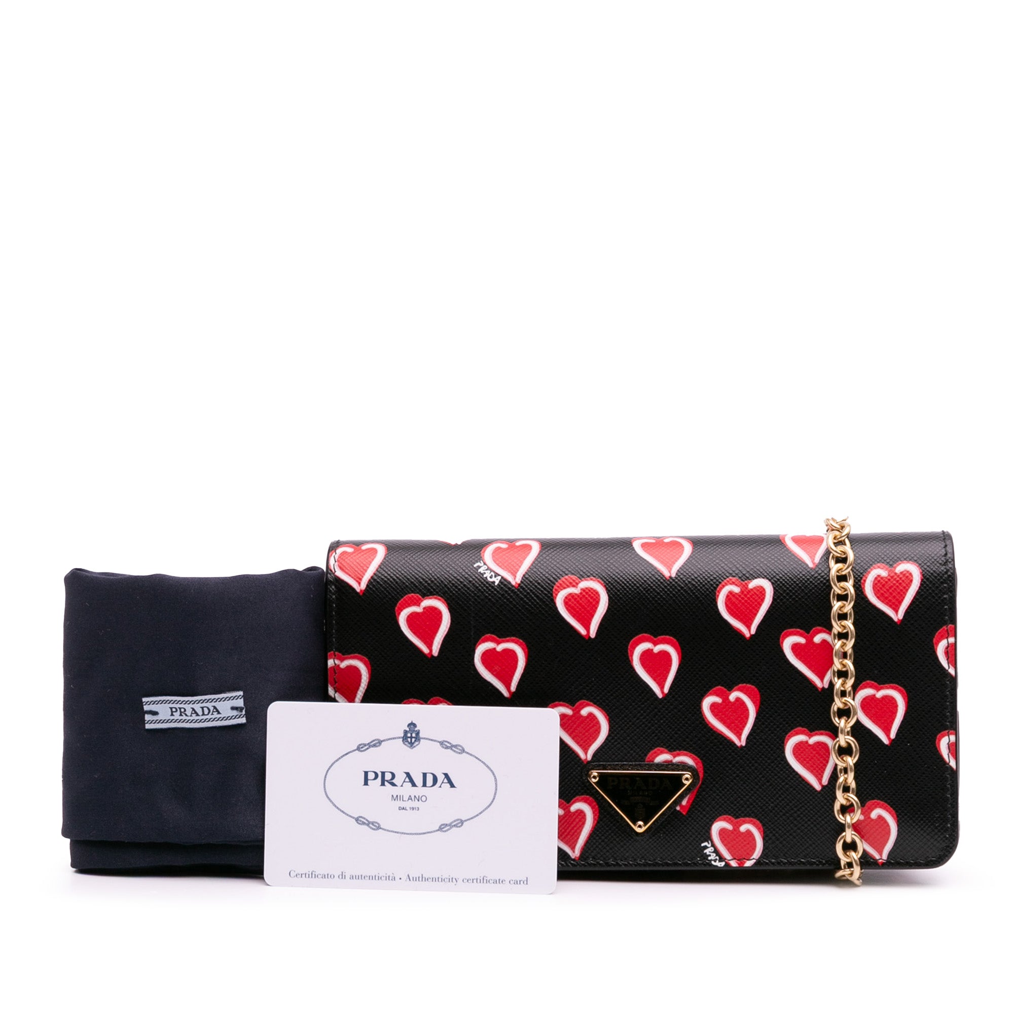 Saffiano Heart Print Wallet on Chain