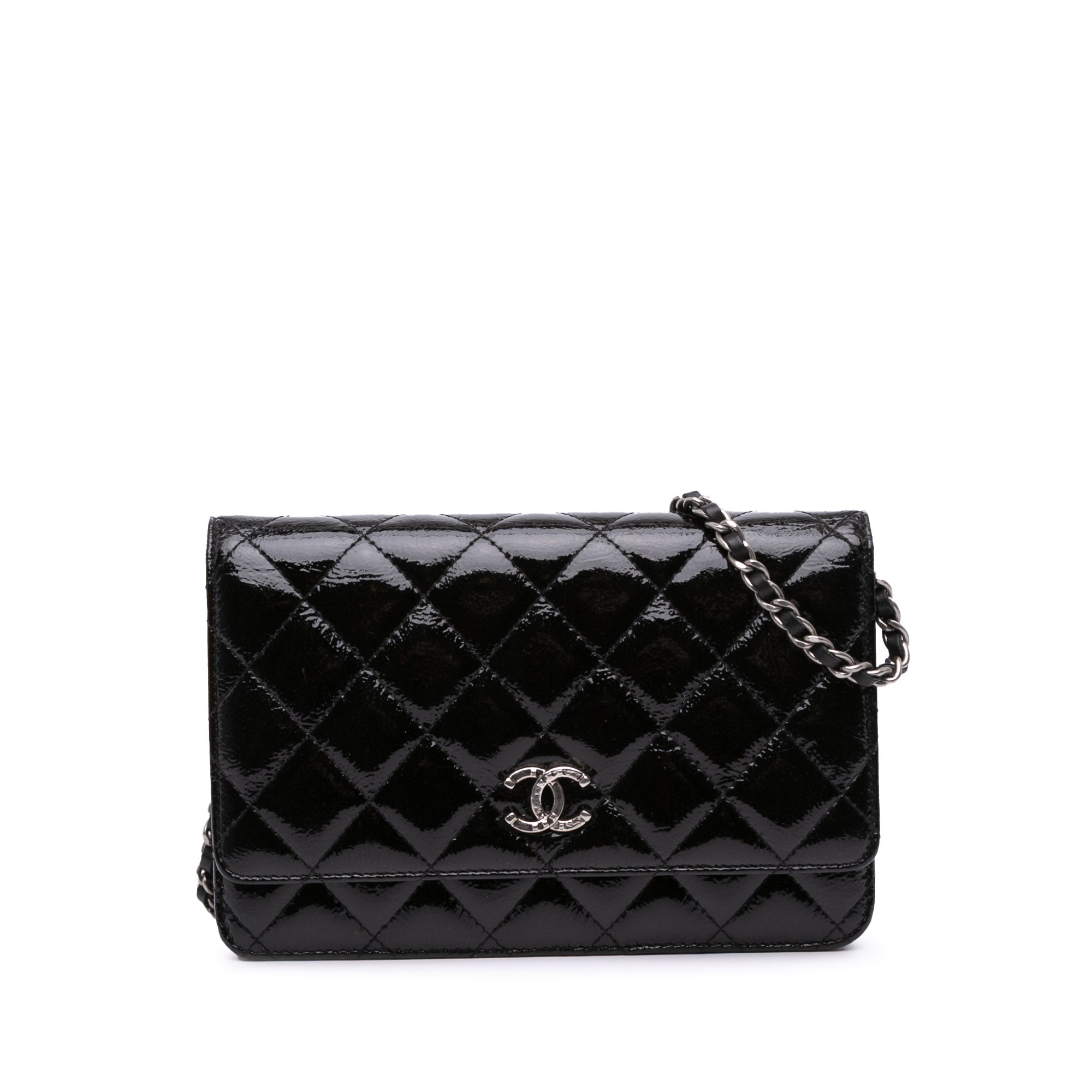 CC Quilted Patent Wallet On Chain