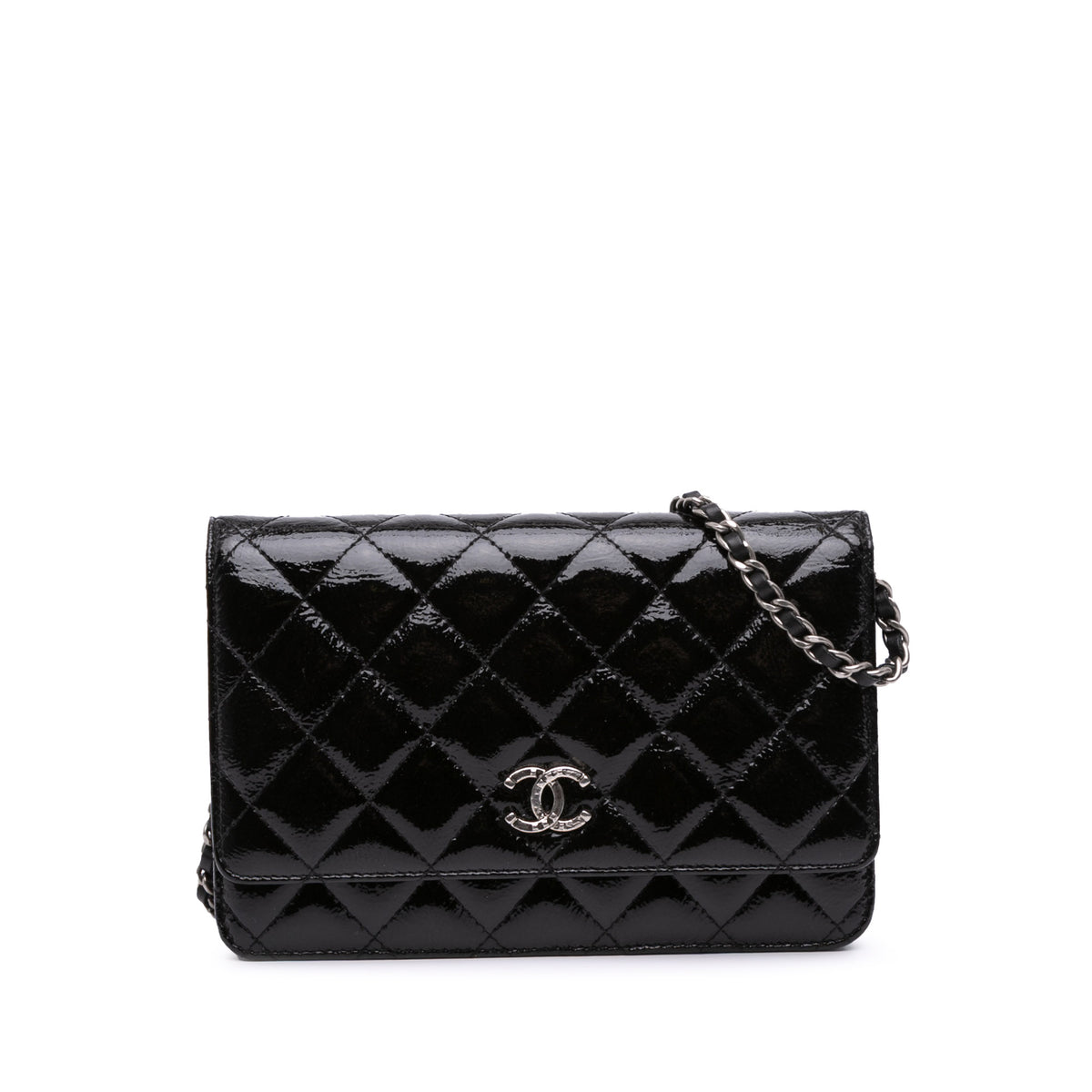 CC Quilted Patent Wallet On Chain