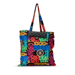 Nylon Graffiti Foldable Shopping Tote in Caviar Flap