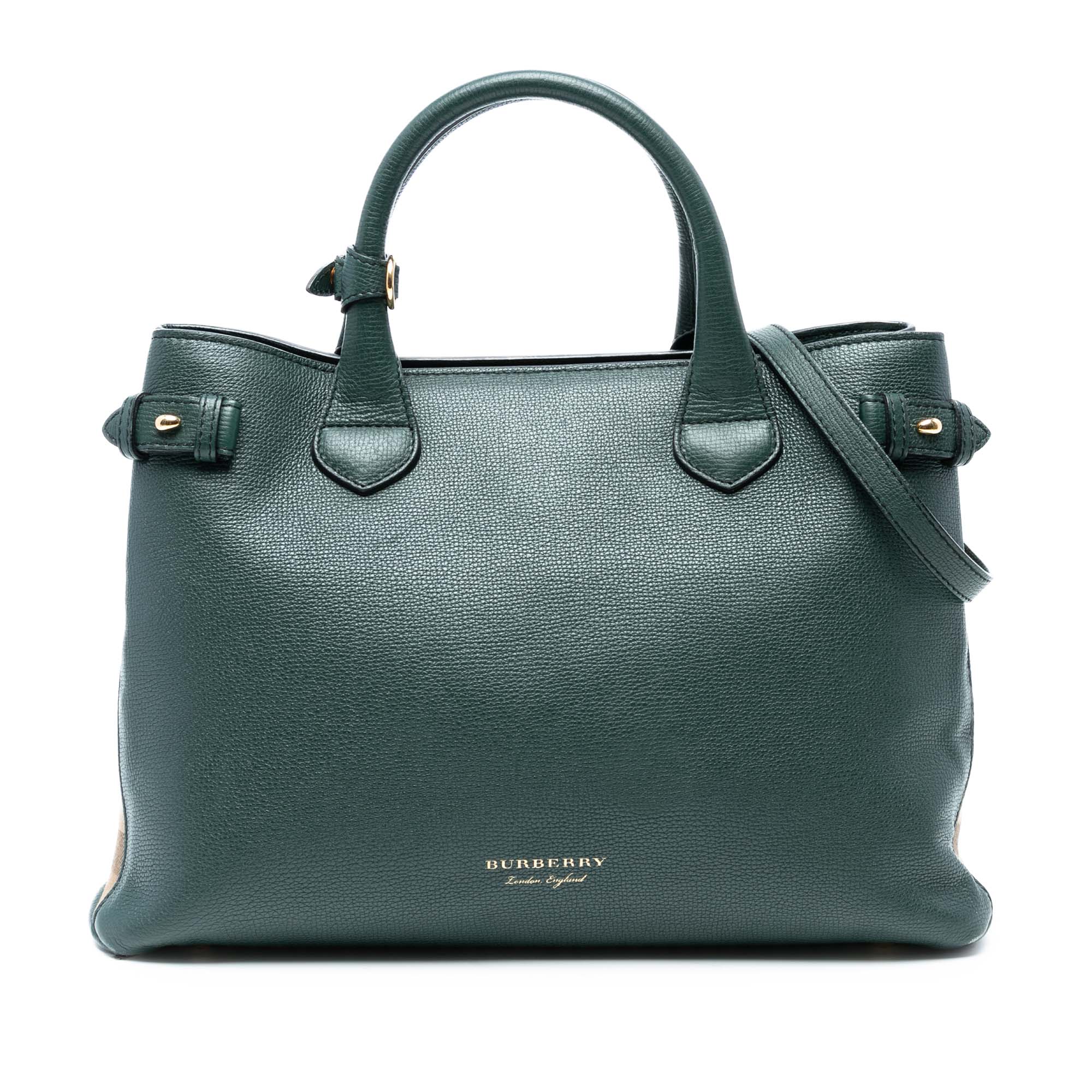 Medium Leather and House Check Banner Satchel