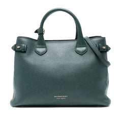 Medium Leather and House Check Banner Satchel