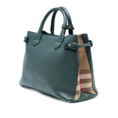 Medium Leather and House Check Banner Satchel