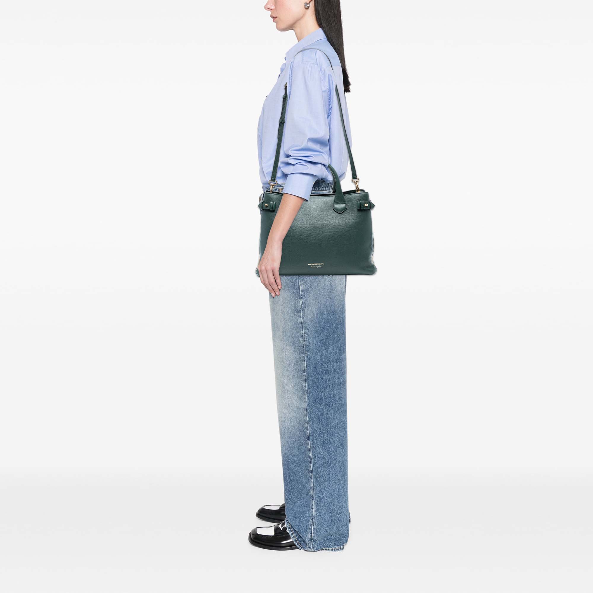 Medium Leather and House Check Banner Satchel