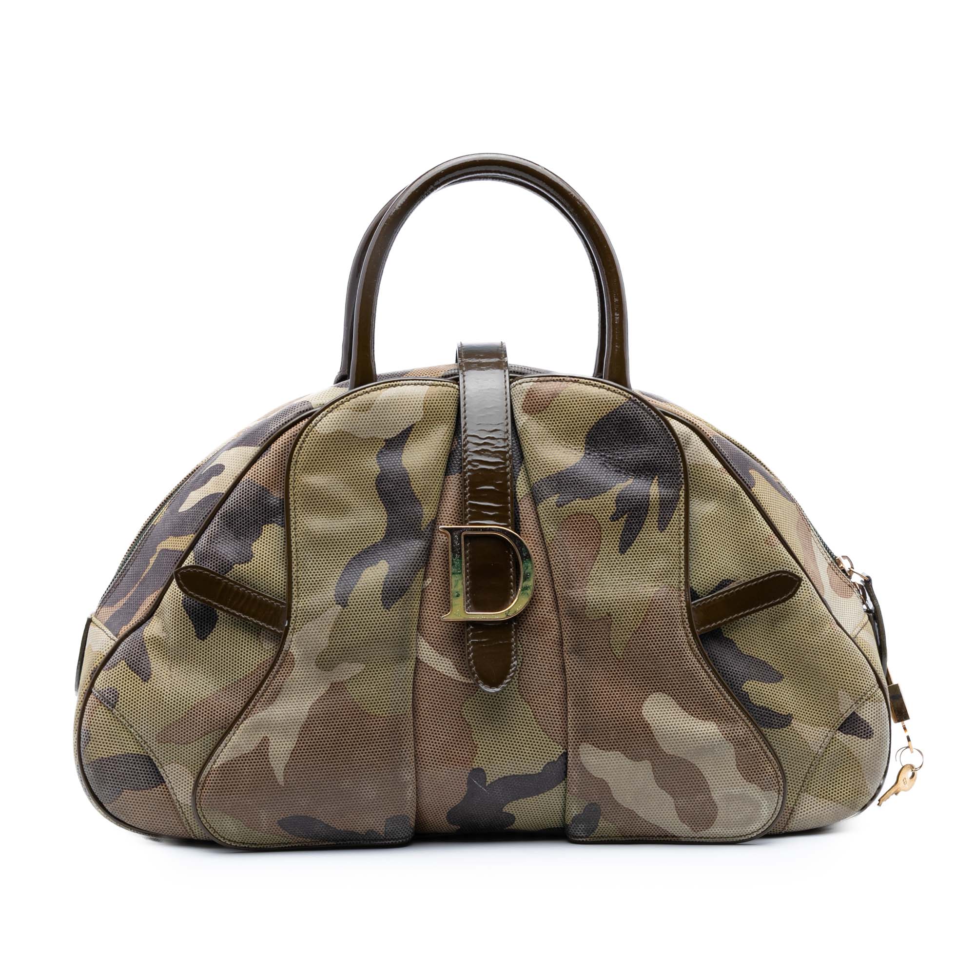Camouflage Coated Canvas Double Saddle Bowler Bag