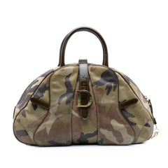 Camouflage Coated Canvas Double Saddle Bowler Bag