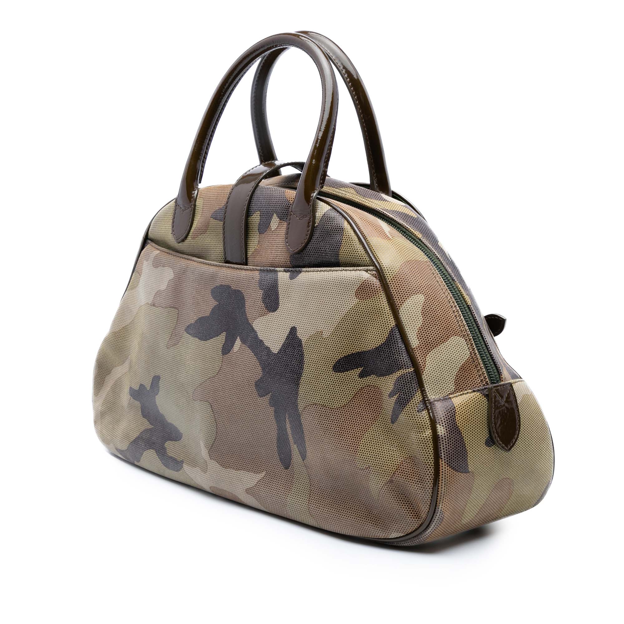 Camouflage Coated Canvas Double Saddle Bowler Bag