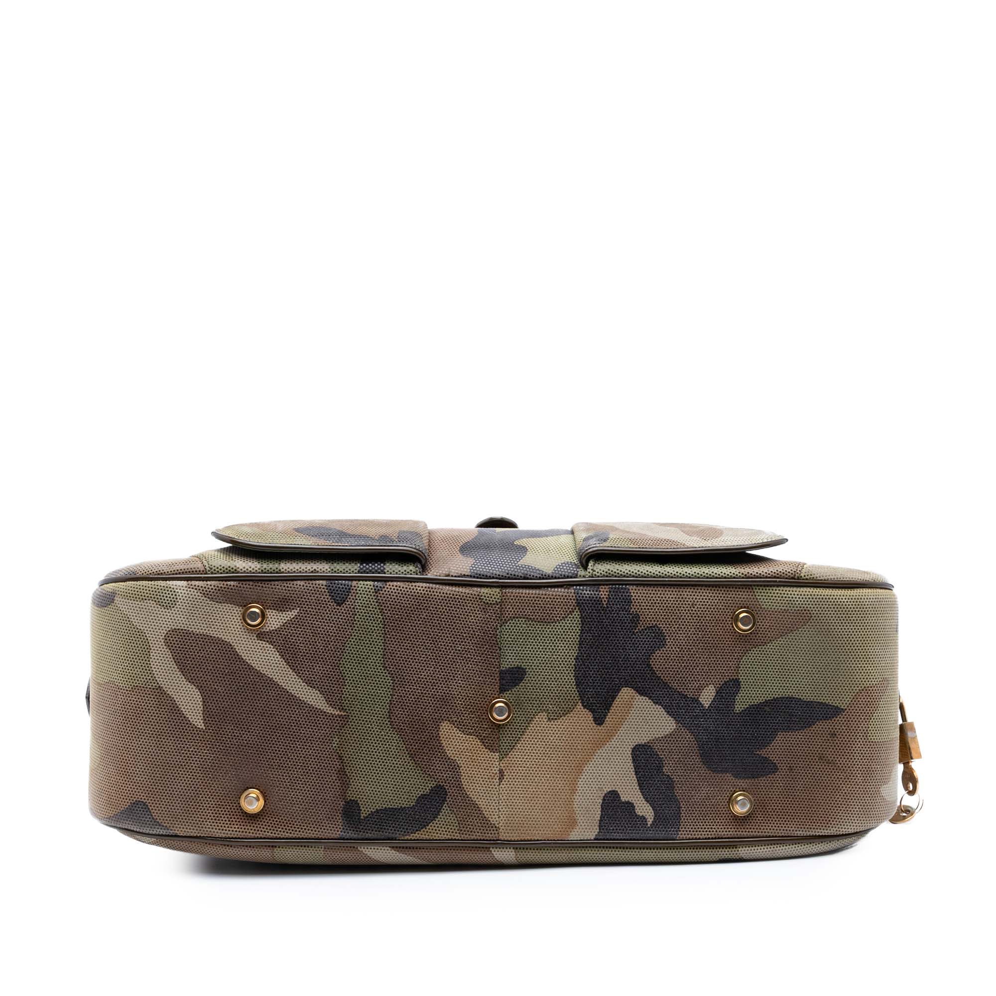 Camouflage Coated Canvas Double Saddle Bowler Bag