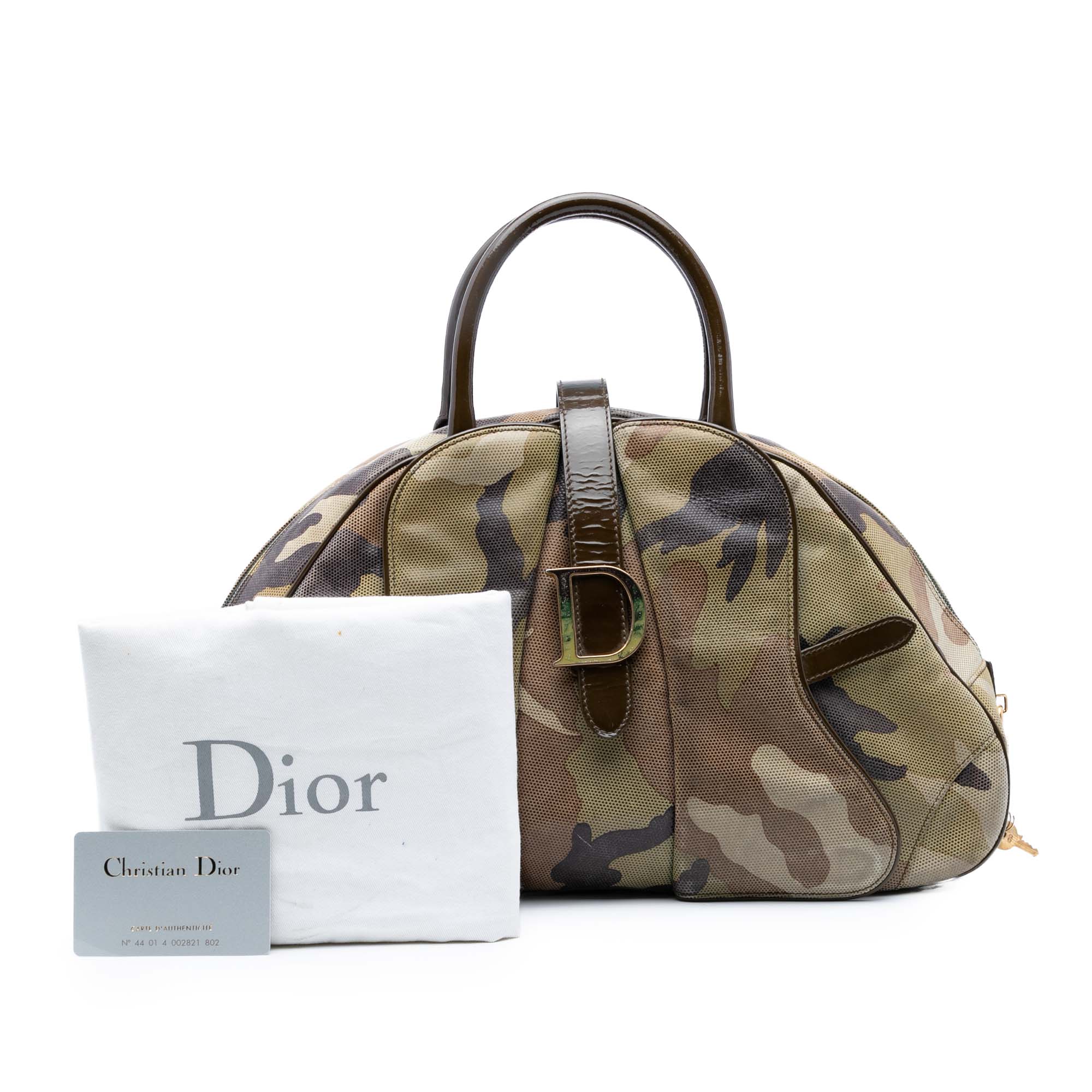 Camouflage Coated Canvas Double Saddle Bowler Bag