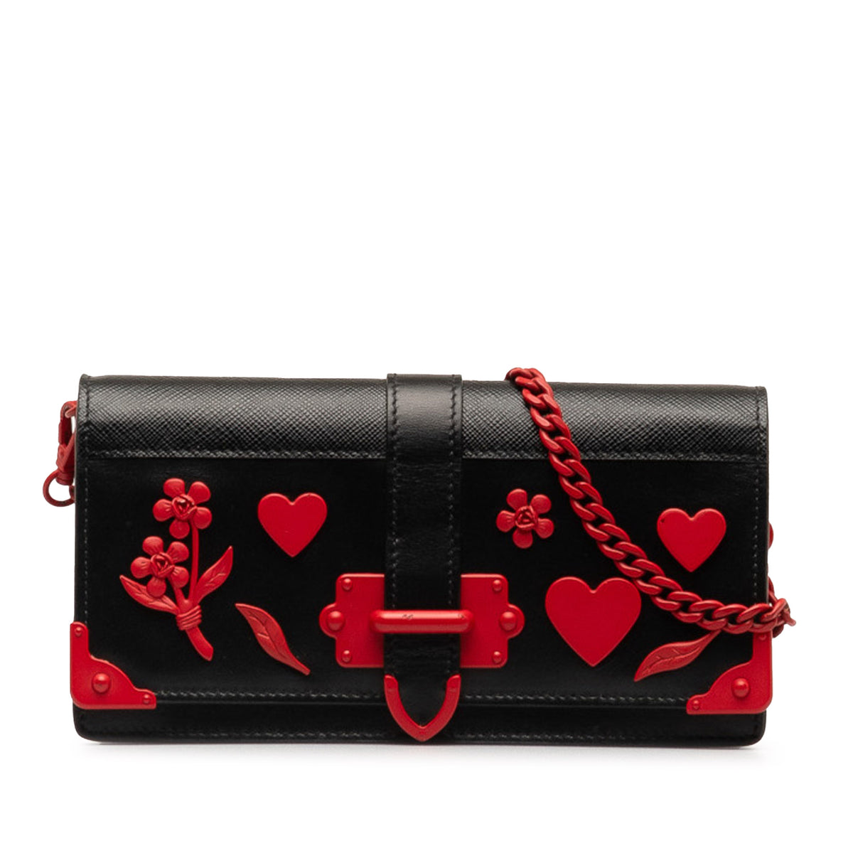 Saffiano City Calf Cahier Heart and Flower Wallet on Chain_0