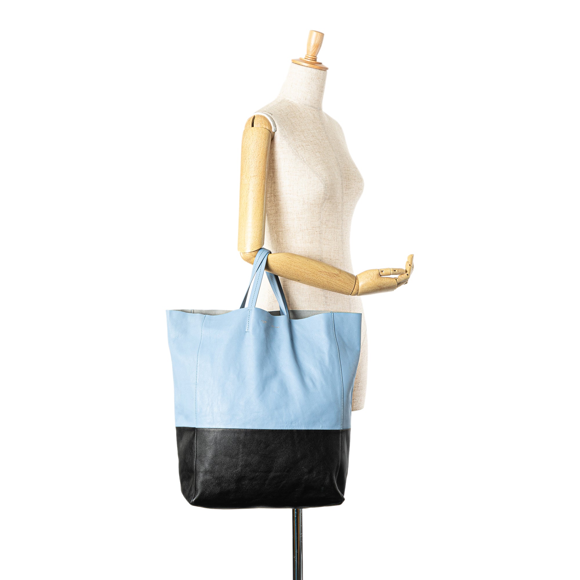 Bicolor Leather Vertical Cabas Tote