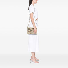 Medium Cutout Leather and Flora Canvas Traforata Flap Crossbody
