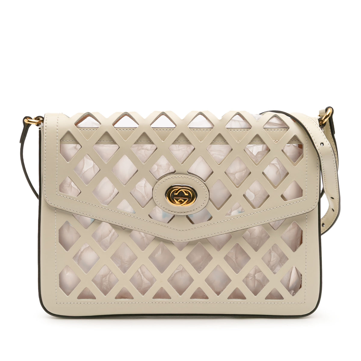 Medium Cutout Leather and Flora Canvas Traforata Flap Crossbody